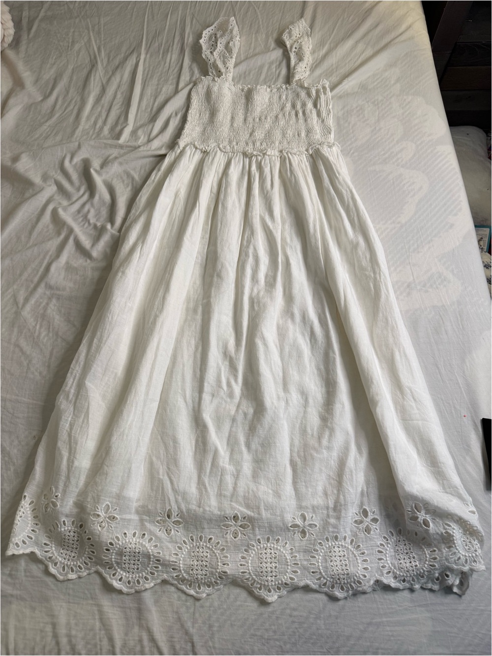 White Eyelet Maxi Dress for Kids - Smocked Bodice & Lace Straps